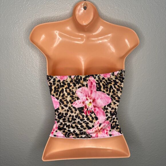 Leopard print and pink floral tie front corset top - Picture 4 of 8